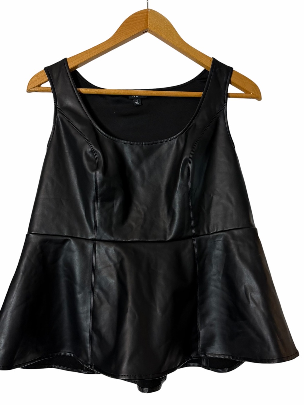Torrid Black Faux Leather Sleeveleess Peplum Blouse Size 0